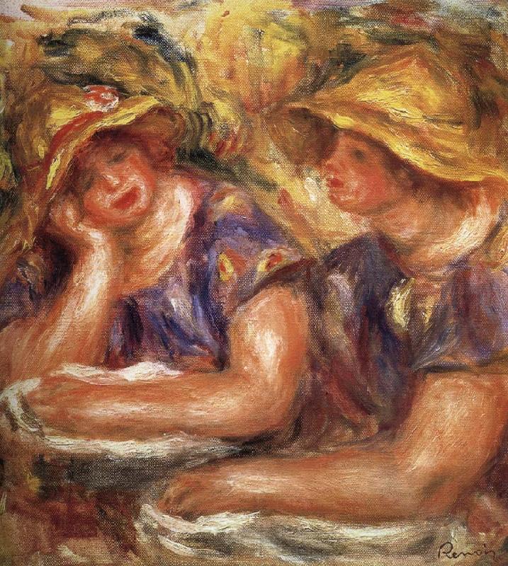 Pierre Renoir Two Women in Blue Blouses Norge oil painting art